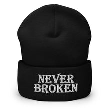 Afbeelding in Gallery-weergave laden, Printful Beanie Black Never Broken Embroidered Beanie Hat-Embroidered Beanie Caps-White
