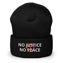 Cargar imagen en el visor de la galería, Printful Beanie Black No Justice No Peace BLM Embroidered Beanie Hat-White
