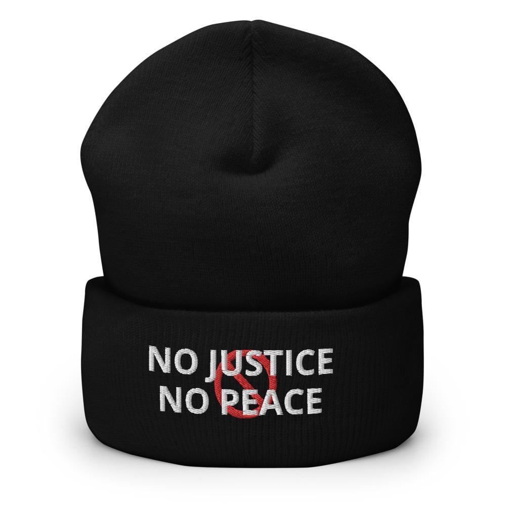 Printful Beanie Black No Justice No Peace BLM Embroidered Beanie Hat-White