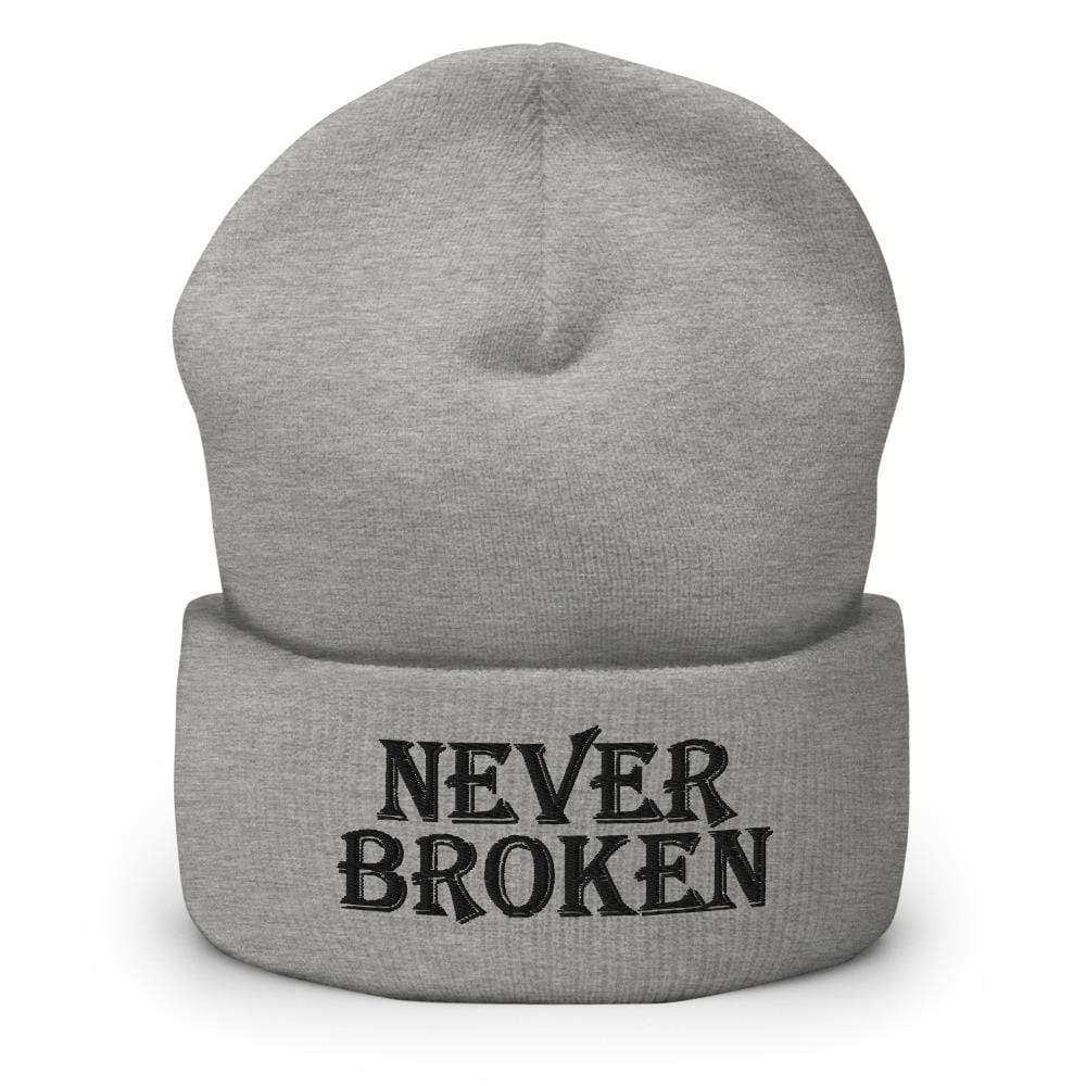 Printful Beanie Heather Grey Never Broken Embroidered Beanie Hat-Embroidered Beanie Caps-Black