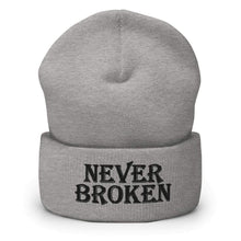 Afbeelding in Gallery-weergave laden, Printful Beanie Heather Grey Never Broken Embroidered Beanie Hat-Embroidered Beanie Caps-Black
