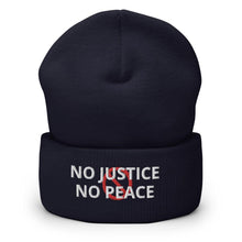 Ladda upp bild till gallerivisning, Printful Beanie Navy No Justice No Peace BLM Embroidered Beanie Hat-White
