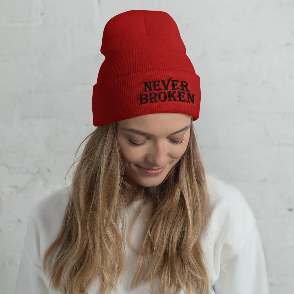 Printful Beanie Never Broken Embroidered Beanie Hat-Embroidered Beanie Caps-Black