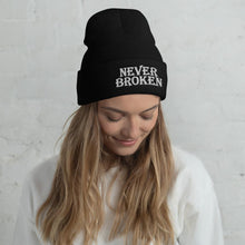 Cargar imagen en el visor de la galería, Printful Beanie Never Broken Embroidered Beanie Hat-Embroidered Beanie Caps-White
