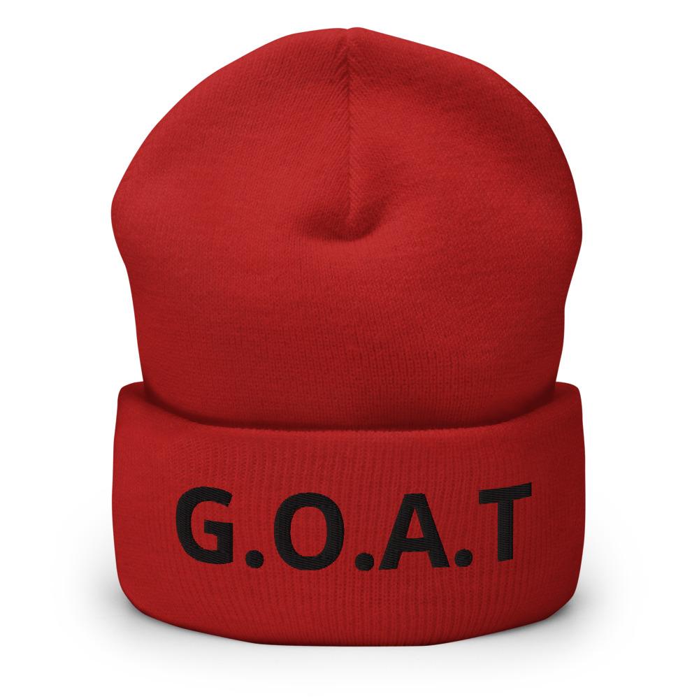 Printful Beanie Red G.O.A.T Embroidered Beanie Hat-Embroidered Beanie Caps-Black