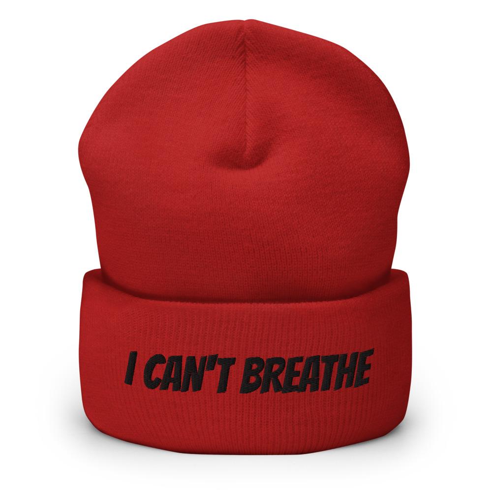 Printful Beanie Red I Can't Breathe BLM Embroidered Beanie Hat-Embroidered Beanie Cap-Blk