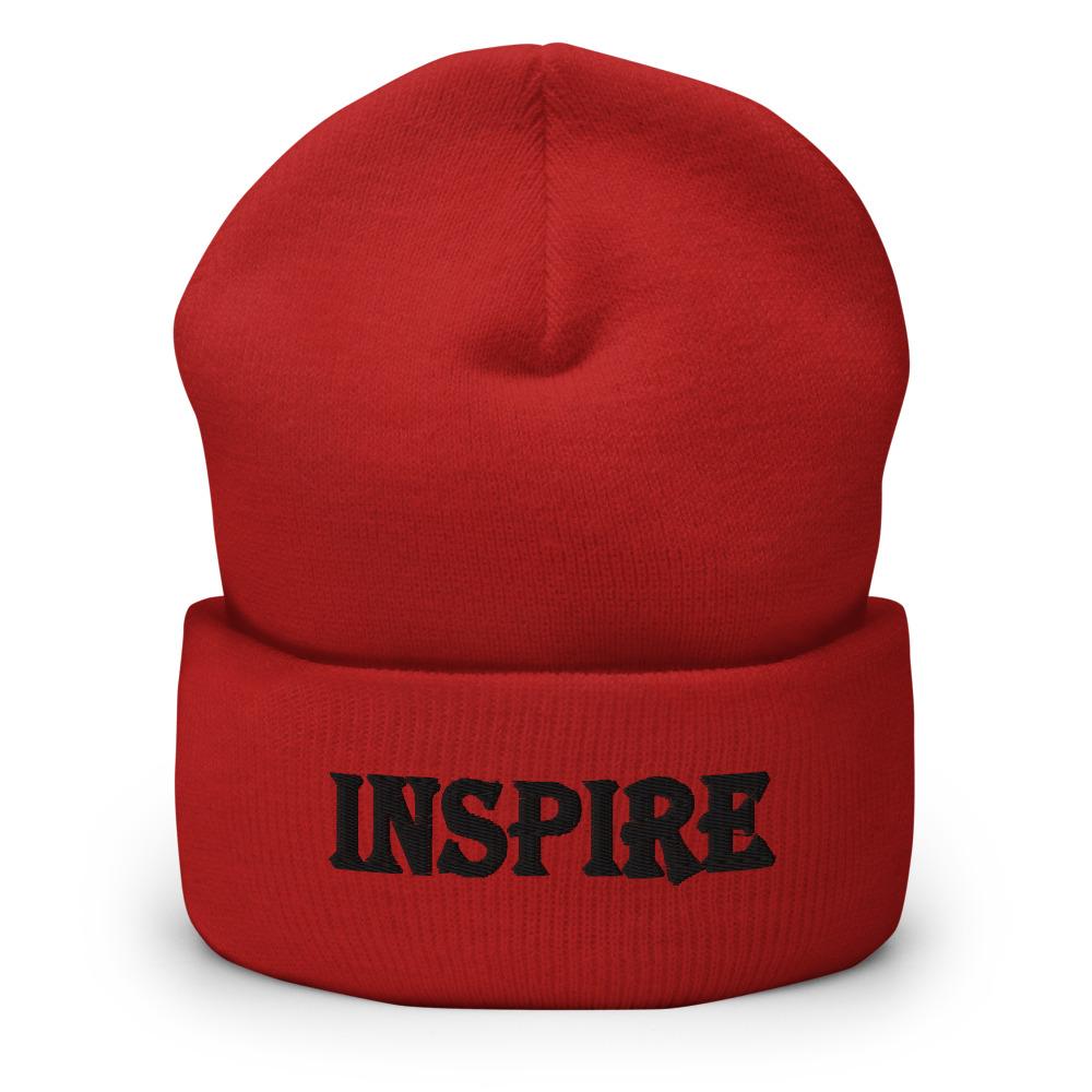 Printful Beanie Red Inspire Embroidered Beanie Hat-Embroidered Beanie Caps-Black