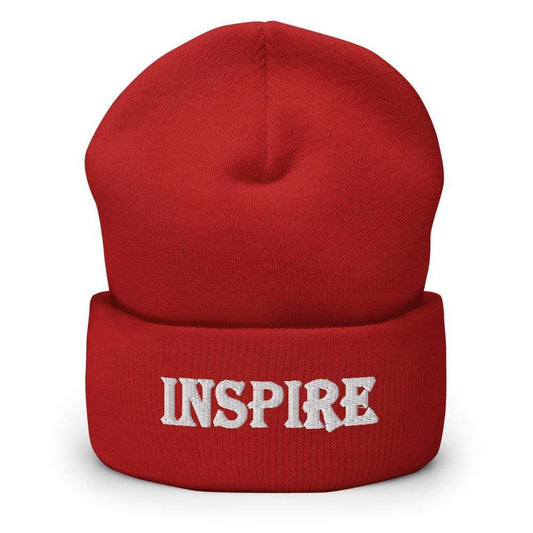 Printful Beanie Red Inspire Embroidered Beanie Hat-Embroidered Beanie Caps-White