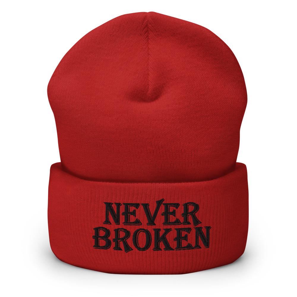 Printful Beanie Red Never Broken Embroidered Beanie Hat-Embroidered Beanie Caps-Black