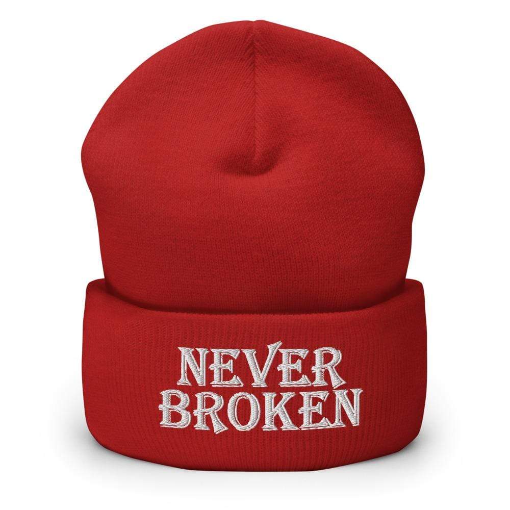 Printful Beanie Red Never Broken Embroidered Beanie Hat-Embroidered Beanie Caps-White