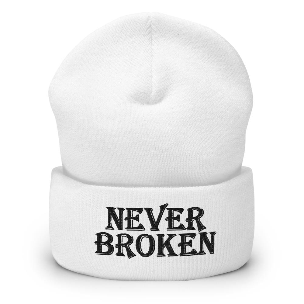 Printful Beanie White Never Broken Embroidered Beanie Hat-Embroidered Beanie Caps-Black