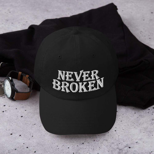 Printful Dad Hat Black Never Broken Embroidered Dad Hat-Custom Adjustable Dad Hat-White