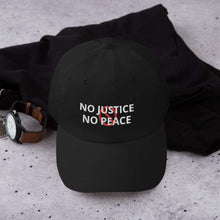Φόρτωση εικόνας στο εργαλείο προβολής Συλλογής, Printful Dad Hat Black No Justice No Peace BLM Embroidered Hat-Custom Adjustable Dad Hat-Wht
