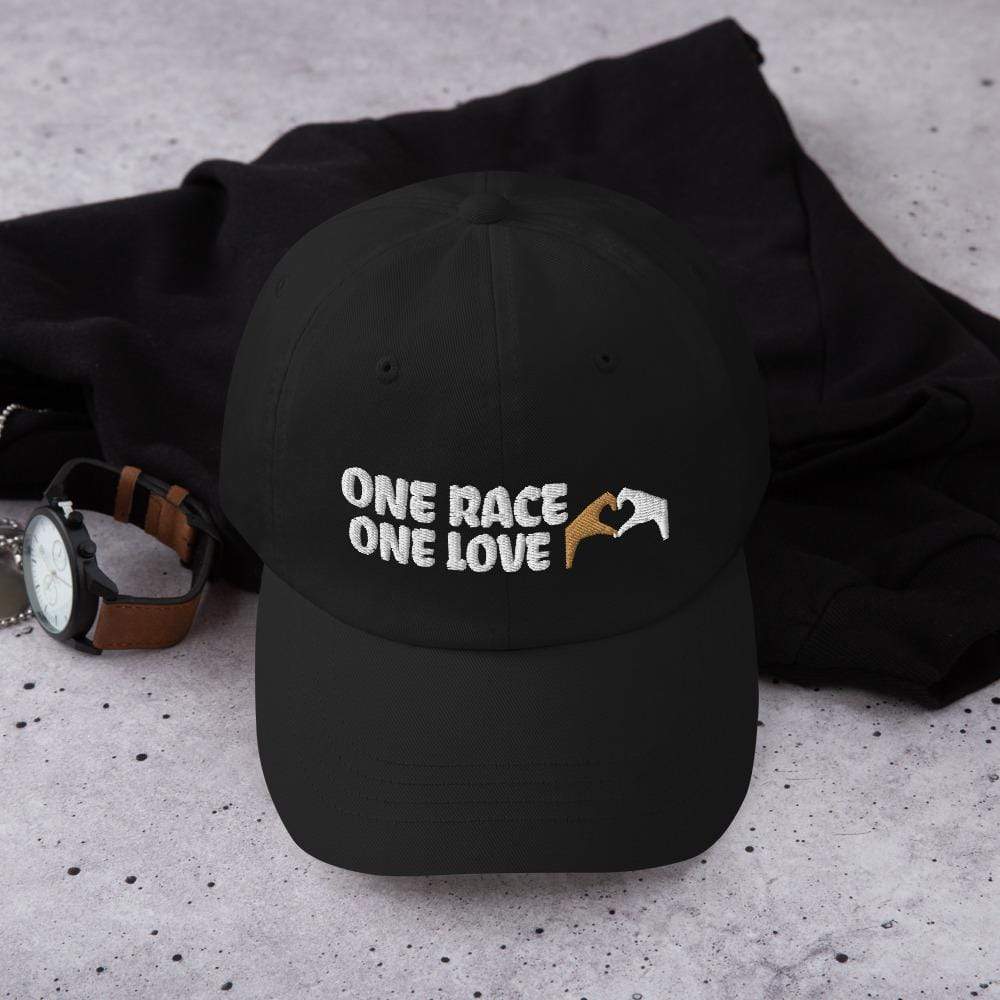 Printful Dad Hat Black One Race One Love Embroidered Dad Hat-Custom Adjustable Dad Hat-White