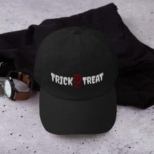 Load image into Gallery viewer, Printful Dad Hat Black Trick Or Treat Halloween Embroidered Dad Hat-White
