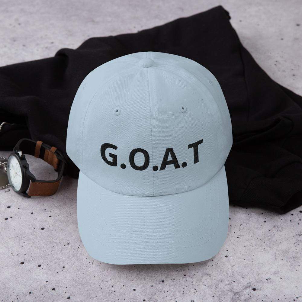 Printful Dad Hat Light Blue G.O.A.T Embroidered Dad Hat-Custom Adjustable Dad Hat-Black