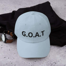 Φόρτωση εικόνας στο εργαλείο προβολής Συλλογής, Printful Dad Hat Light Blue G.O.A.T Embroidered Dad Hat-Custom Adjustable Dad Hat-Black
