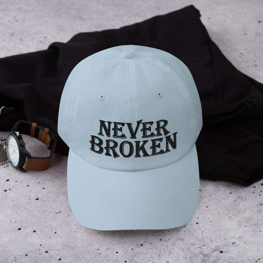 Printful Dad Hat Light Blue Never Broken Embroidered Dad Hat-Custom Adjustable Dad Hat-Black