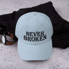 Cargar imagen en el visor de la galería, Printful Dad Hat Light Blue Never Broken Embroidered Dad Hat-Custom Adjustable Dad Hat-Black
