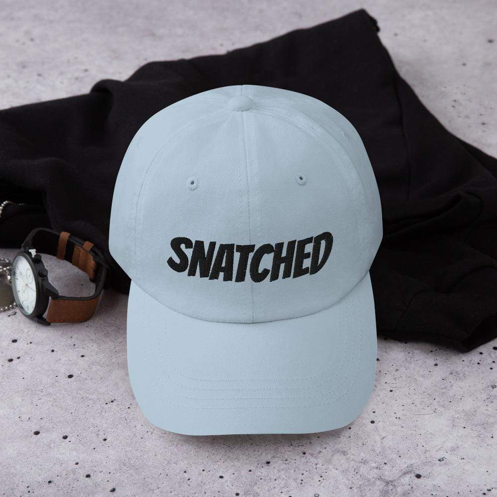 Printful Dad Hat Light Blue Snatched Embroidered Dad Hat-Custom Adjustable Dad Hat-Black