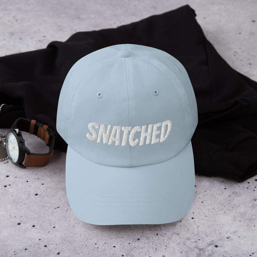 Printful Dad Hat Light Blue Snatched Embroidered Dad Hat-Custom Adjustable Dad Hat-White