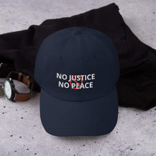 Φόρτωση εικόνας στο εργαλείο προβολής Συλλογής, Printful Dad Hat Navy No Justice No Peace BLM Embroidered Hat-Custom Adjustable Dad Hat-Wht
