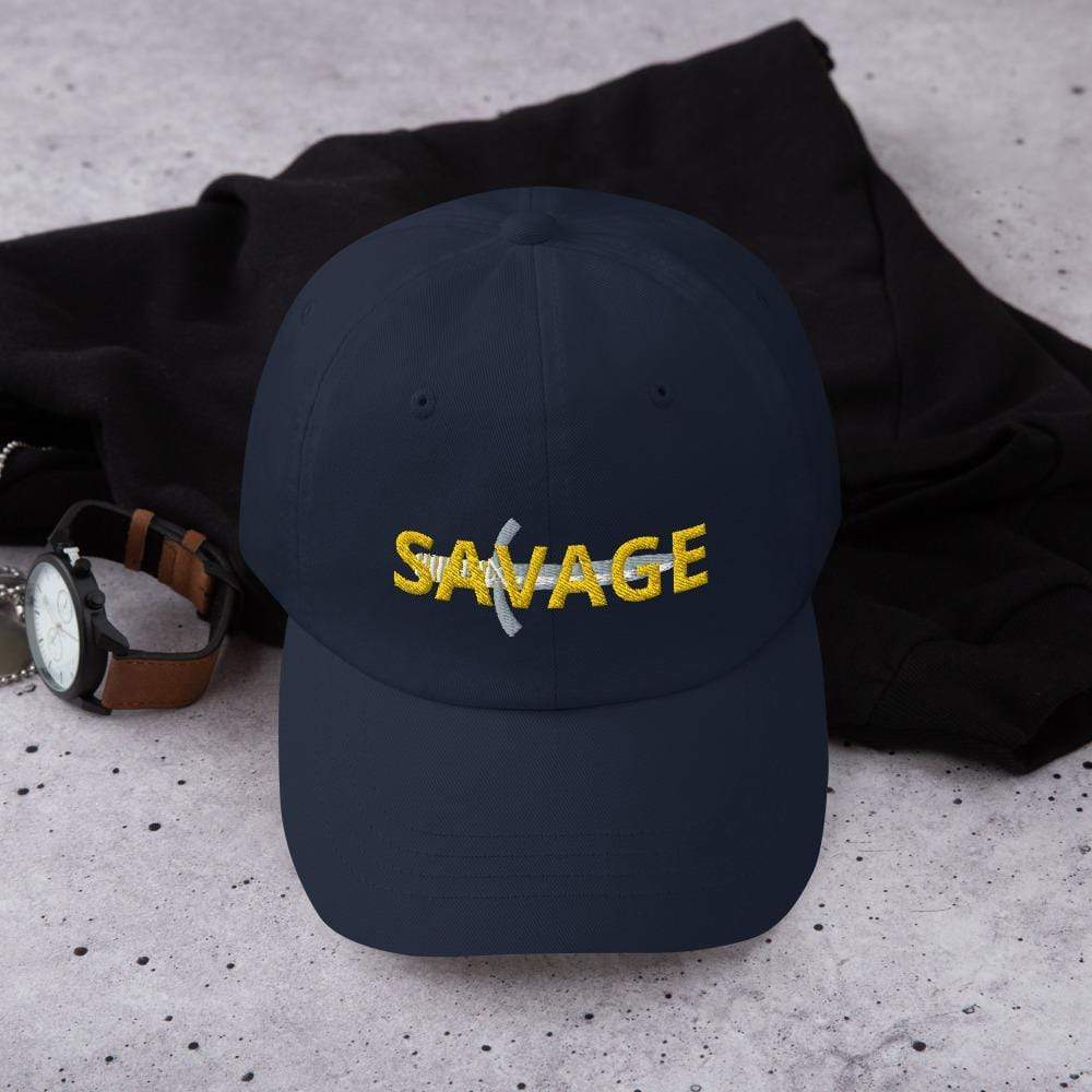 Printful Dad Hat Navy Savage Embroidered Dad Hat-Custom Adjustable Dad Hat-Gold