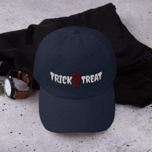Load image into Gallery viewer, Printful Dad Hat Navy Trick Or Treat Halloween Embroidered Dad Hat-White
