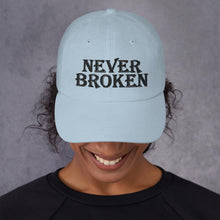 Cargar imagen en el visor de la galería, Printful Dad Hat Never Broken Embroidered Dad Hat-Custom Adjustable Dad Hat-Black
