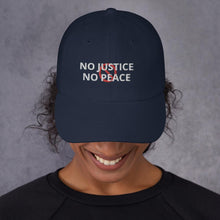 Afbeelding in Gallery-weergave laden, Printful Dad Hat No Justice No Peace BLM Embroidered Hat-Custom Adjustable Dad Hat-Wht
