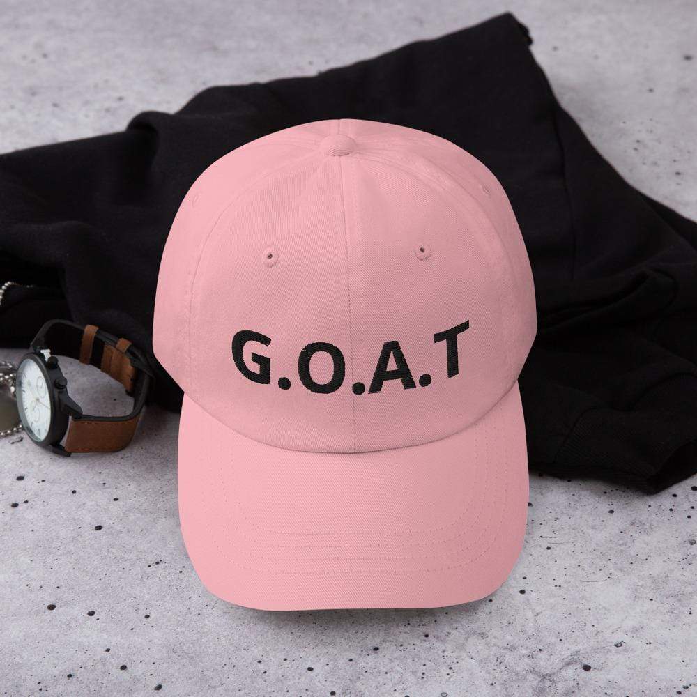 Printful Dad Hat Pink G.O.A.T Embroidered Dad Hat-Custom Adjustable Dad Hat-Black