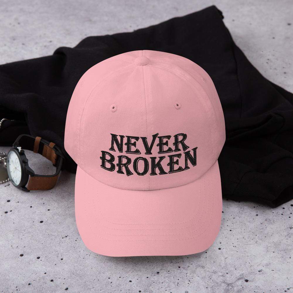 Printful Dad Hat Pink Never Broken Embroidered Dad Hat-Custom Adjustable Dad Hat-Black