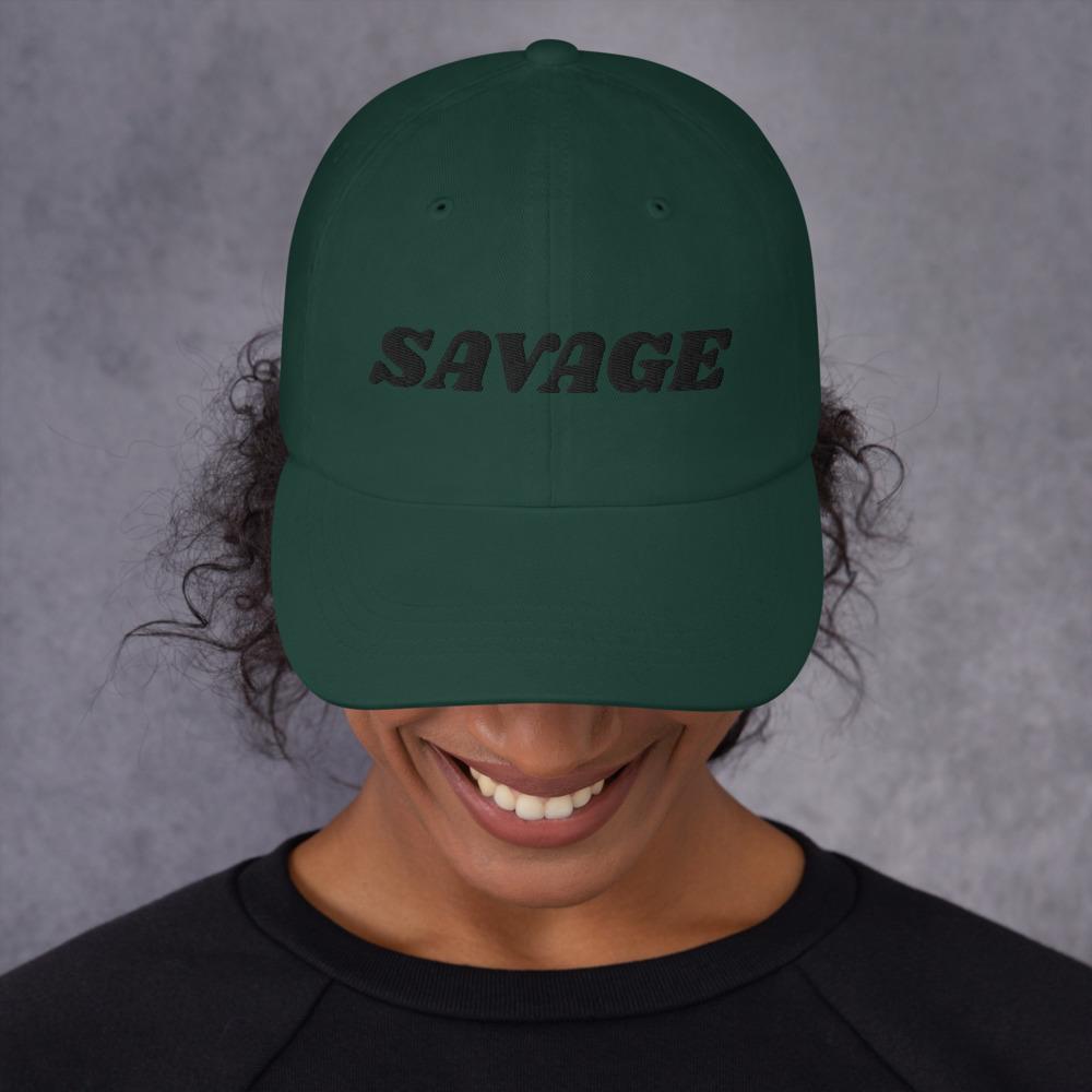 Printful Dad Hat Savage Embroidered Dad Hat-Custom Adjustable Dad Hat-Blk