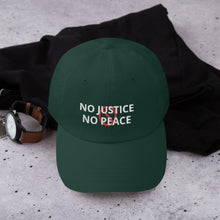 Φόρτωση εικόνας στο εργαλείο προβολής Συλλογής, Printful Dad Hat Spruce No Justice No Peace BLM Embroidered Hat-Custom Adjustable Dad Hat-Wht
