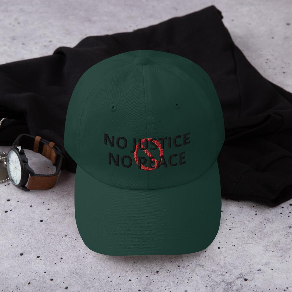 Printful Dad Hat Spruce No Justice/Peace BLM Embroidered Dat Hat-Custom Adjustable Dad Hat-Blk