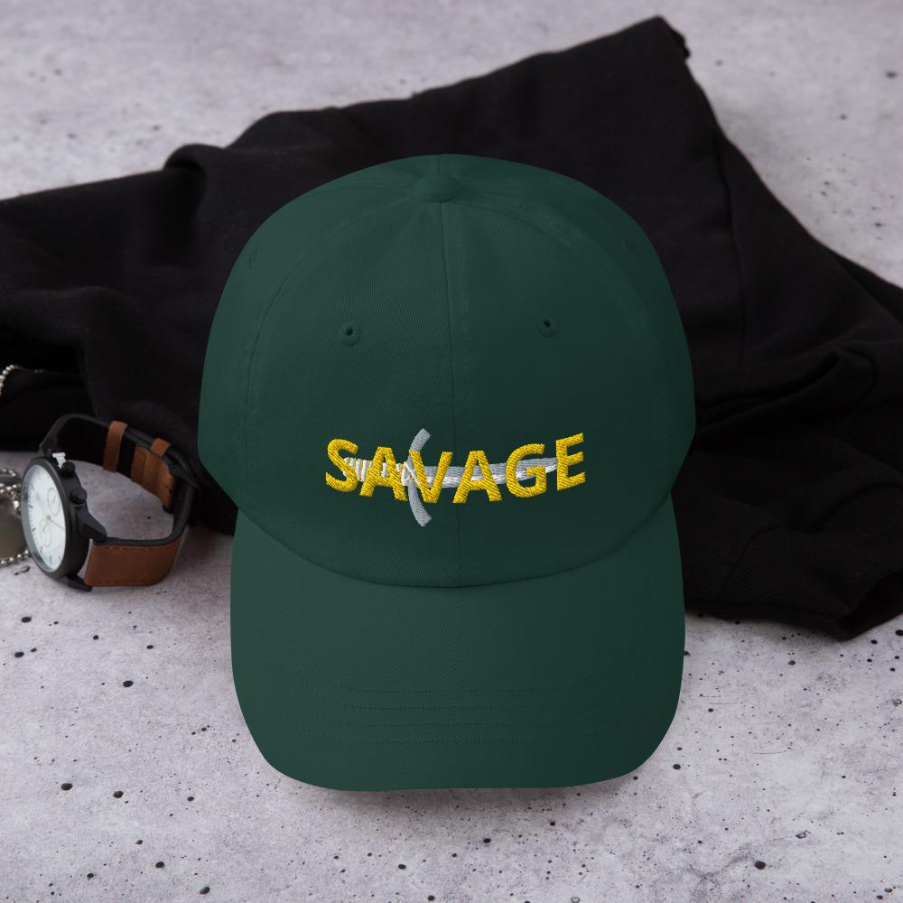 Printful Dad Hat Spruce Savage Embroidered Dad Hat-Custom Adjustable Dad Hat-Gold