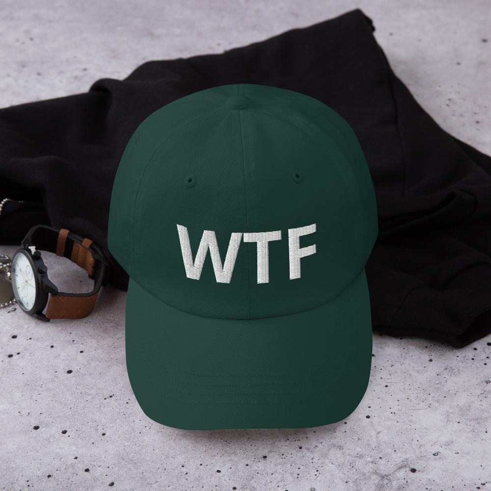 Printful Dad Hat Spruce What The Fuck Embroidered Dad Hat-Custom Adjustable Dad Hat-White