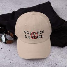 Ladda upp bild till gallerivisning, Printful Dad Hat Stone No Justice/Peace BLM Embroidered Dat Hat-Custom Adjustable Dad Hat-Blk
