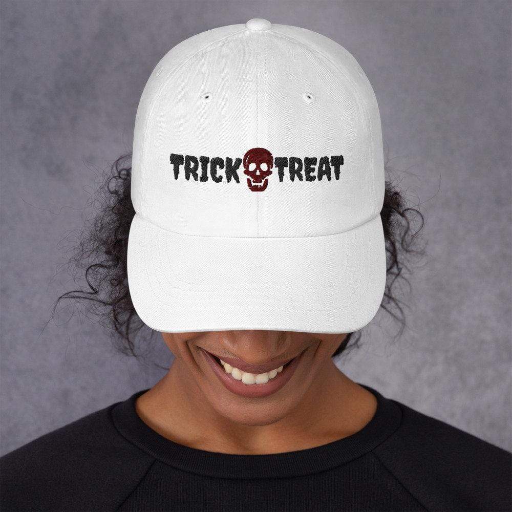 Printful Dad Hat Trick Or Treat Halloween Embroidered Dad Hat-Black