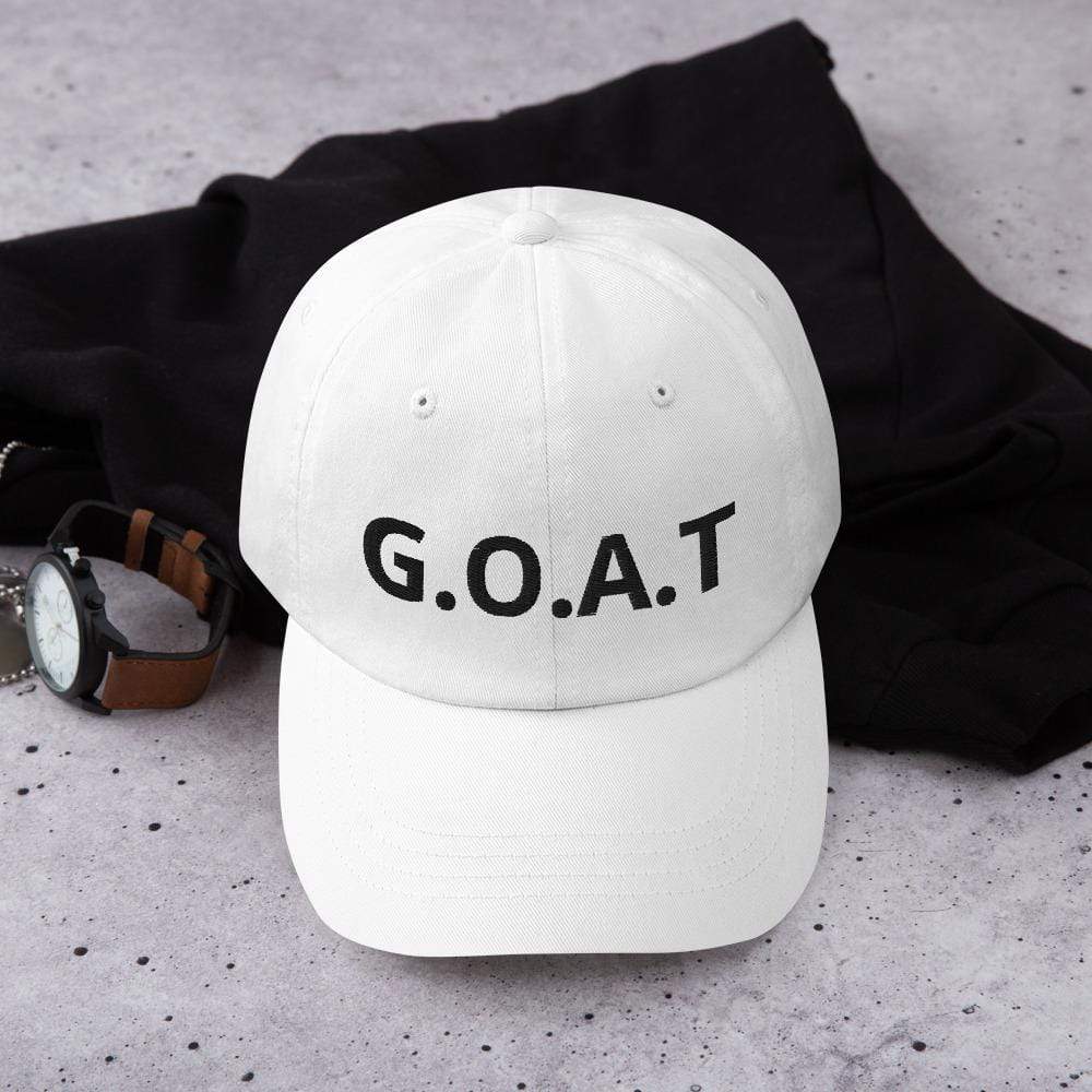 Printful Dad Hat White G.O.A.T Embroidered Dad Hat-Custom Adjustable Dad Hat-Black