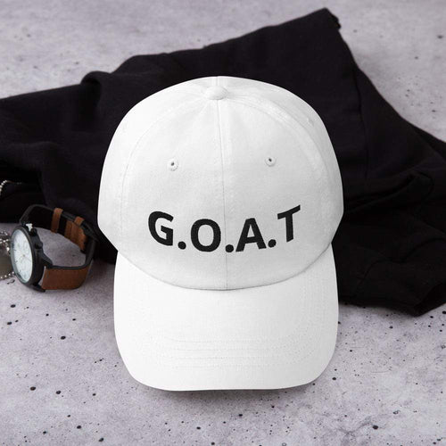 Printful Dad Hat White G.O.A.T Embroidered Dad Hat-Custom Adjustable Dad Hat-Black