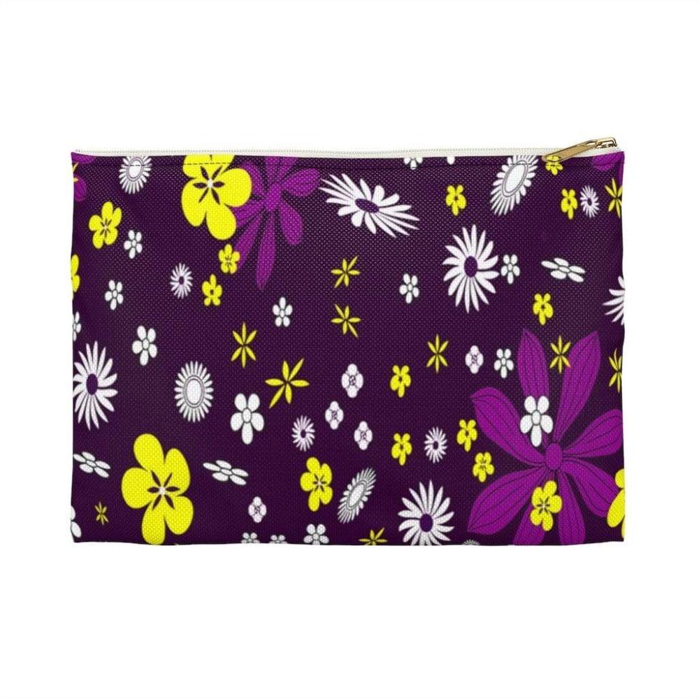 Printify Bags Large / White Purple Floral Accessory Bag Pouch-Accessory Zipper Pouch-Accessory Bag