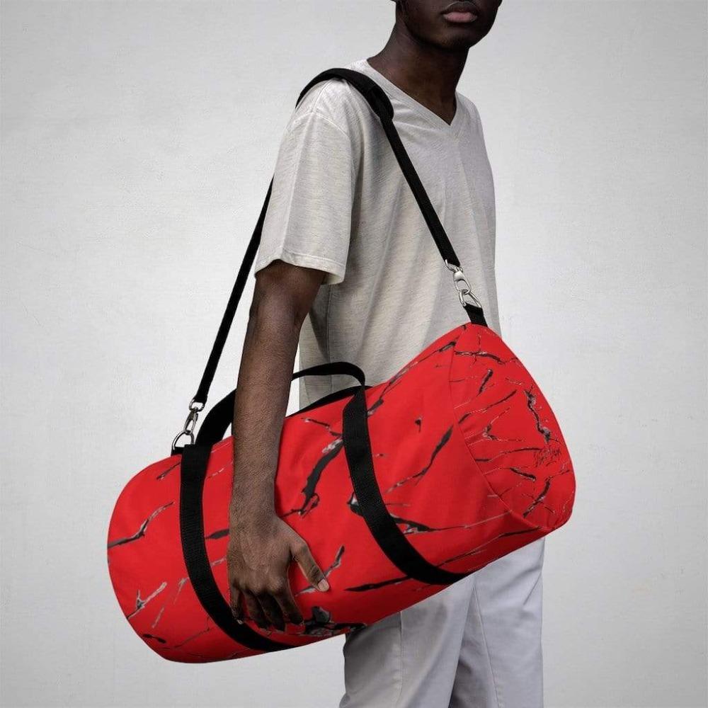 Printify Bags Red Marble Duffel Bag-Duffel Bag Carry On-Large Duffel Bag