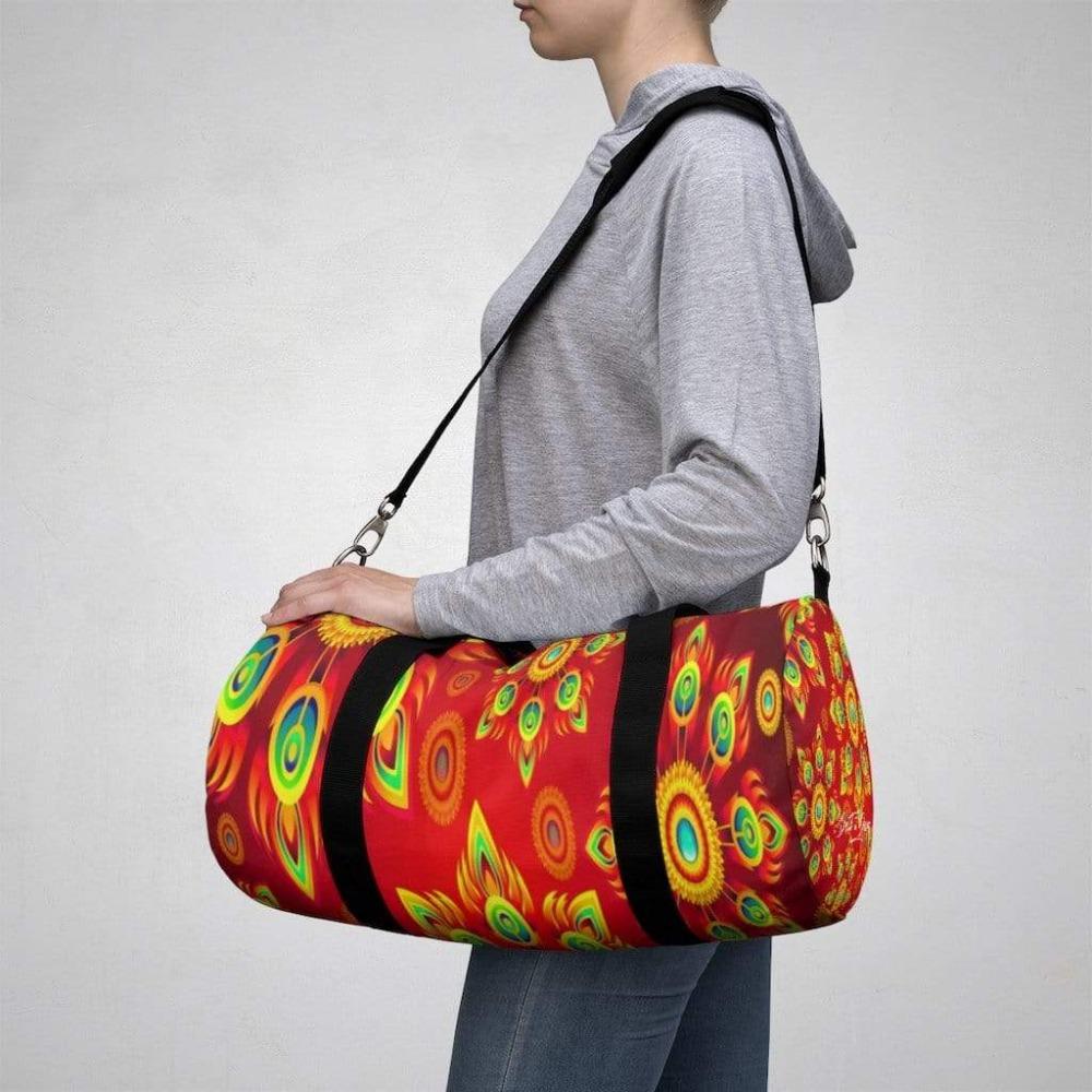 Printify Bags Small Neo Floral Stripped Duffel Bag-Duffel Bag Carry On-Large Duffel Bag