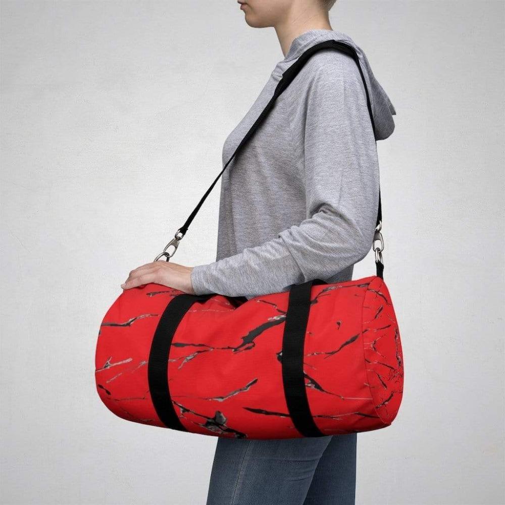 Printify Bags Small Red Marble Duffel Bag-Duffel Bag Carry On-Large Duffel Bag