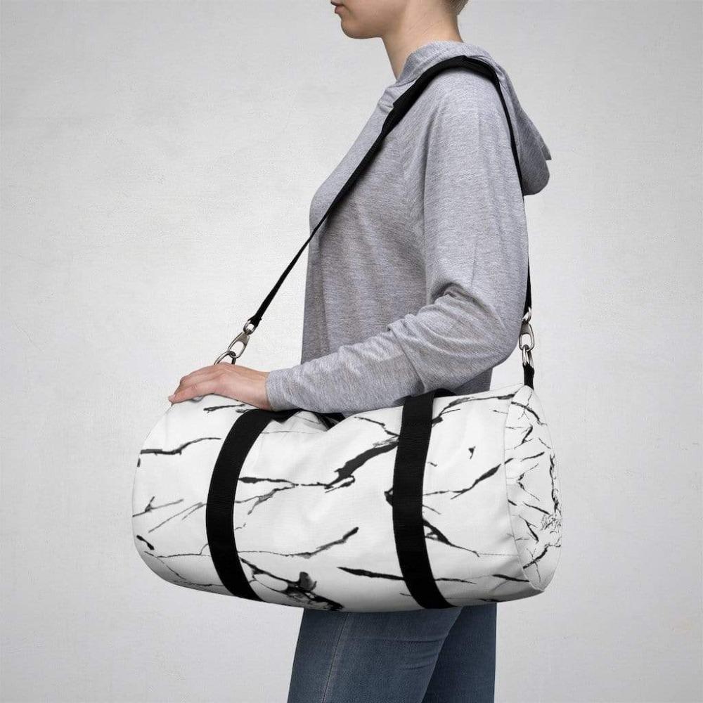 Printify Bags Small White Marble Duffel Bag-Duffel Bag Carry On-Large Duffel Bag