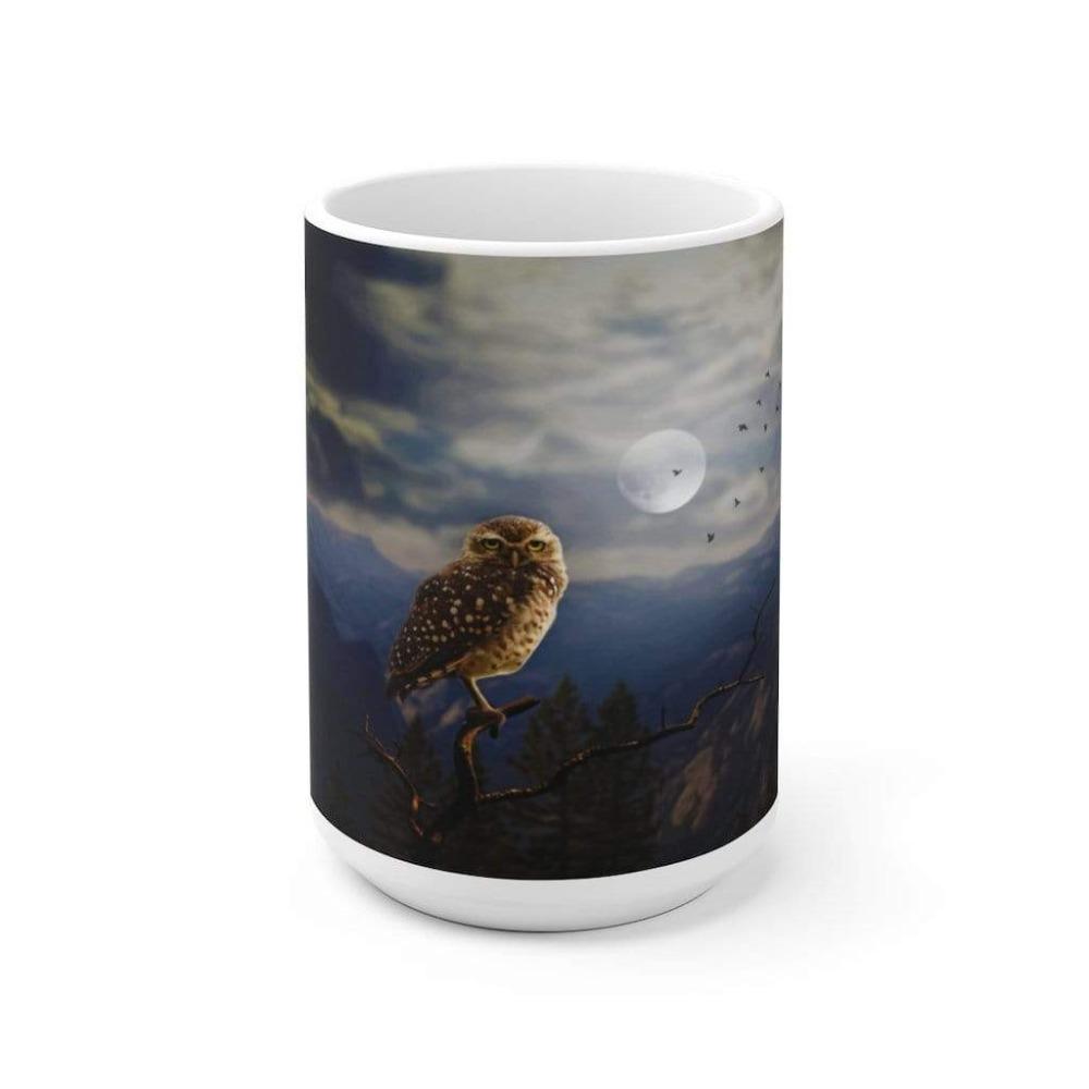 Printify Mug 15oz Night Owl Halloween White Ceramic Mug-Travel-Tea Cup-Fall-Farmhouse