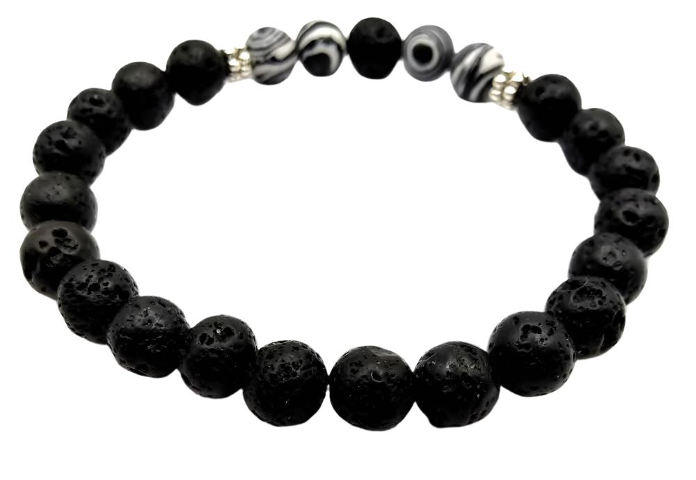 Black And White Lava Stone Bracelet-Agate Bracelet-Unisex Bracelet