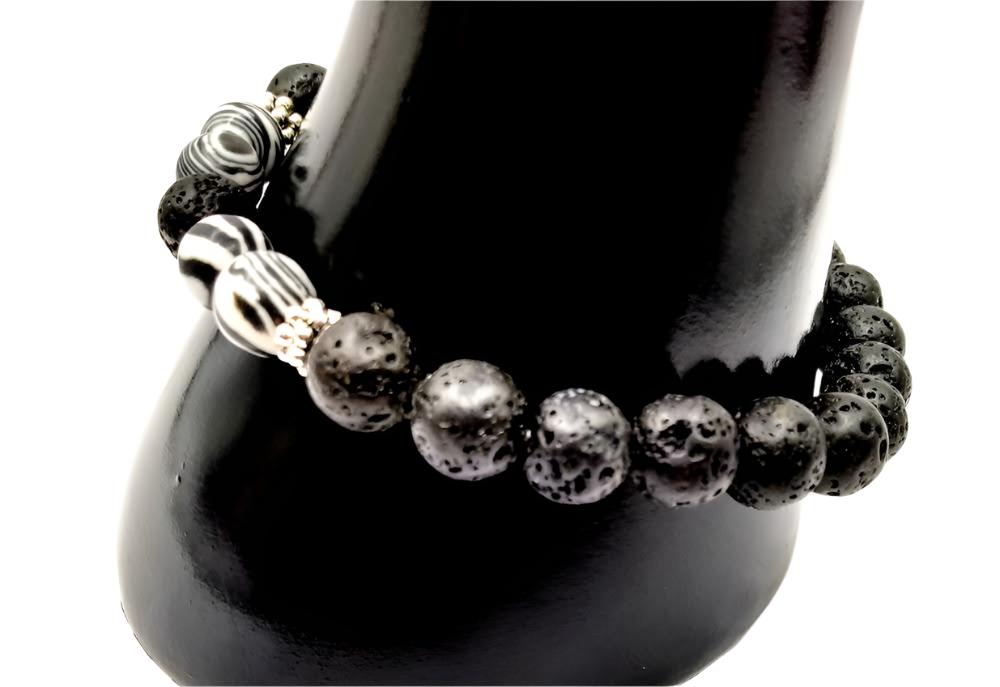 Black And White Lava Stone Bracelet-Agate Bracelet-Unisex Bracelet